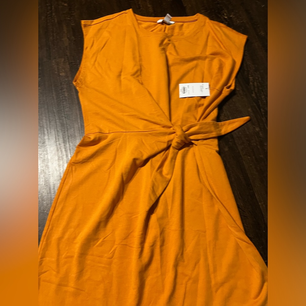 Women's Nine West Gold Yellow Short Sleeve Side-Knot Knit Dress